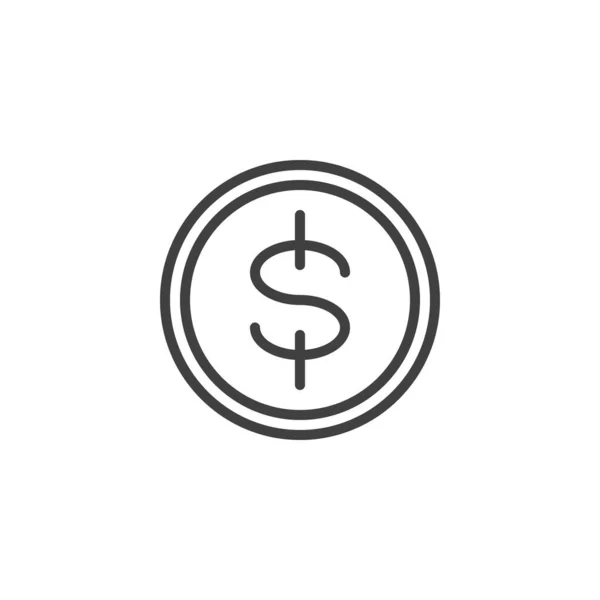 美元硬币线图标 移动概念和网页设计的线性风格标志 钱币轮廓矢量图标 标识插图 矢量图形 — 图库矢量图片