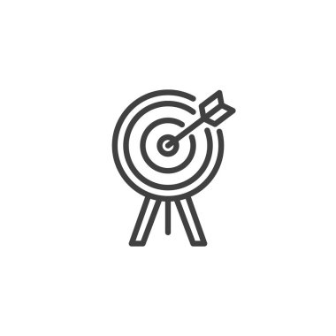 İş hedefi çizgisi simgesi. Mobil konsept ve web tasarımı için doğrusal biçim işareti. Hedef ok ana hatlı vektör simgesi. Sembol, logo çizimi. Vektör grafikleri