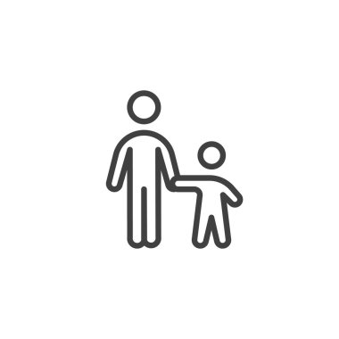 Çocuk çizgisi ikonu olan baba. Mobil konsept ve web tasarımı için doğrusal biçim işareti. Tek bir çocuk vektör simgesini özetliyor. Sembol, logo çizimi. Vektör grafikleri