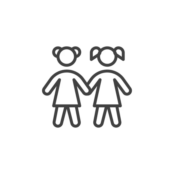 Two Girls Hold Hands Line Icon Linear Style Sign Mobile — Stock Vector