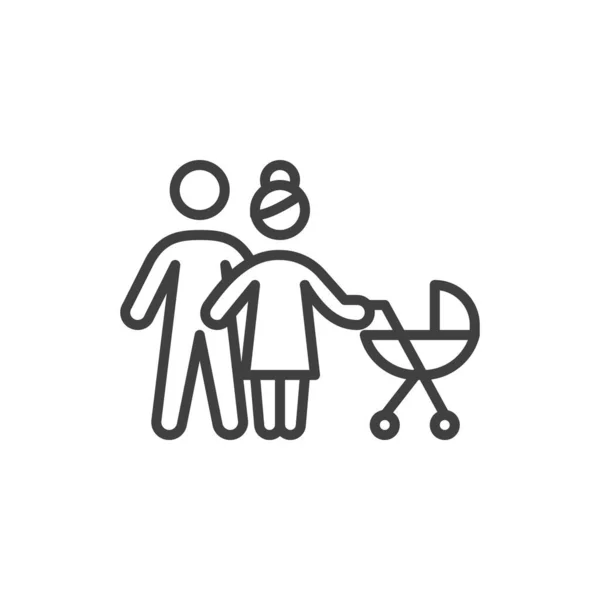 ファミリーカップルとベビーラインのアイコン モバイルコンセプトとウェブデザインのためのリニアスタイルのサイン 親と赤ちゃんのカートのアウトラインベクトルアイコン シンボル ロゴイラスト ベクトルグラフィックス — ストックベクタ