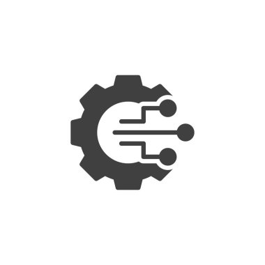 İş yönetimi vektör simgesi. Mobil konsept ve web tasarımı için vites ve devre doldurulmuş düz tabela. İş süreci kontrol simgesi. Sembol, logo çizimi. Vektör grafikleri