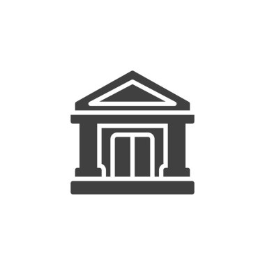 Banka binası vektör simgesi. Mobil konsept ve web tasarımı için düz tabela. Banka kabartma simgesi. Sembol, logo çizimi. Vektör grafikleri