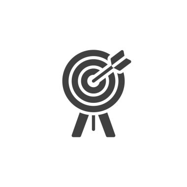 İş hedefi vektör simgesi. Mobil konsept ve web tasarımı için düz tabela. Okun simgesi olan hedef. Sembol, logo çizimi. Vektör grafikleri