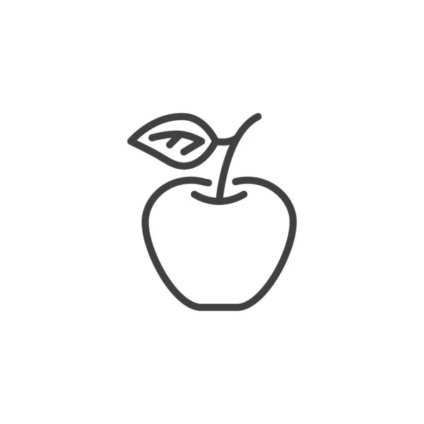 有叶线图标的苹果 移动概念和网页设计的线性风格标志 苹果水果轮廓矢量图标 标识插图 矢量图形 — 图库矢量图片