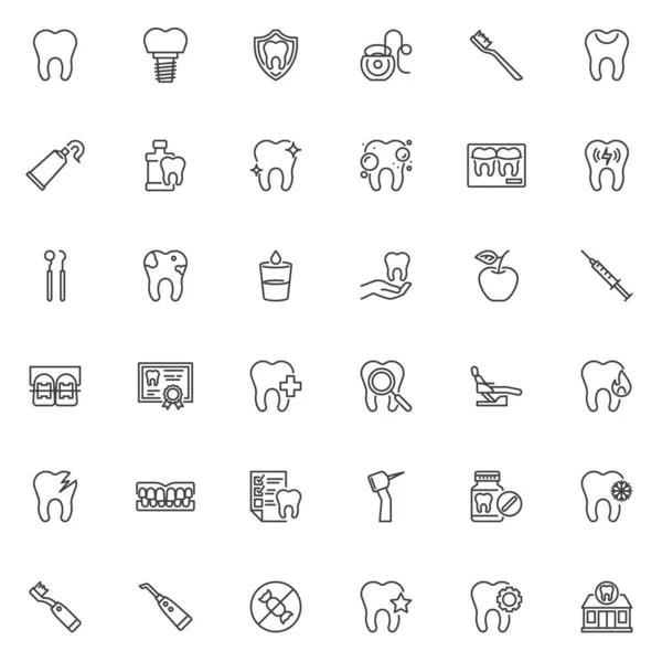 Dental care line icons set. linear style symbols collection, outline signs pack. Dental treatment vector graphics. Set includes icons as dentist tool, toothbrush, implant tooth, mouthwash teeth braces
