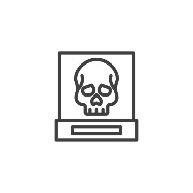 Müze kafatası çizgisi simgesi. Mobil konsept ve web tasarımı için doğrusal biçim işareti. Eski insan kafatası taslak vektör simgesi. Sembol, logo çizimi. Vektör grafikleri