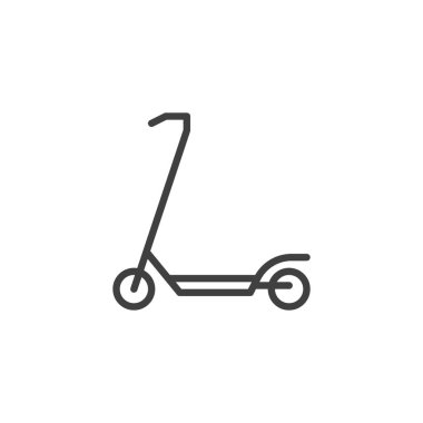 Elektrikli scooter hattı ikonu. Mobil konsept ve web tasarımı için doğrusal biçim işareti. Scooter ana hatlı vektör simgesini tekmele. Sembol, logo çizimi. Vektör grafikleri
