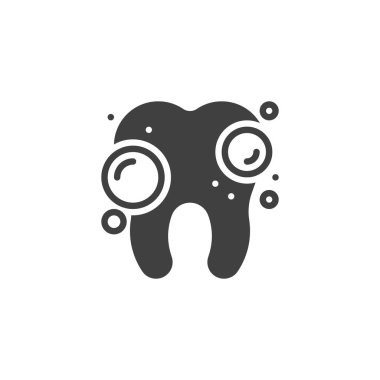 Sağlıklı diş ve kabarcıklar vektör simgesi. Mobil kavram ve web tasarımı için temiz diş dolgulu düz tabela. Diş sağlığı bakımı sembolü. Sembol, logo çizimi. Vektör grafikleri