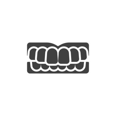 Takma diş vektör ikonu. Mobil konsept ve web tasarımı için düz tabela. Takma diş sembolü. Sembol, logo çizimi. Vektör grafikleri