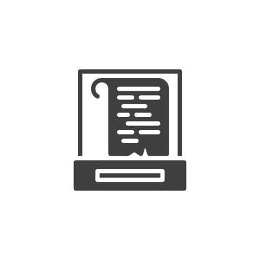 Antik papirüs kaydırma vektör simgesi. Mobil konsept ve web tasarımı için düz tabela. Parşömen kağıdı sergisi sembolü. Sembol, logo çizimi. Vektör grafikleri