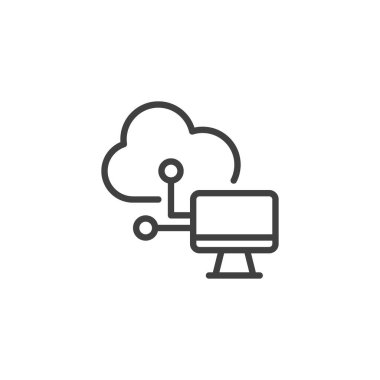 Bulut ağ bağlantısı simgesi. Mobil konsept ve web tasarımı için doğrusal biçim işareti. Bulut hesaplama teknolojisi ana hatlı vektör simgesi. Sembol, logo çizimi. Vektör grafikleri