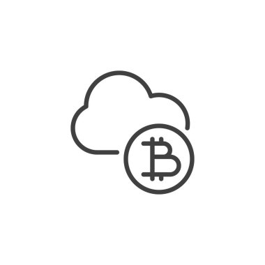 Kripto para birimi bulut çizgisi simgesi. Mobil konsept ve web tasarımı için sanal para depolama doğrusal tabela. Bulut ve bitcoin ana hat vektör simgesi. Sembol, logo çizimi. Vektör grafikleri