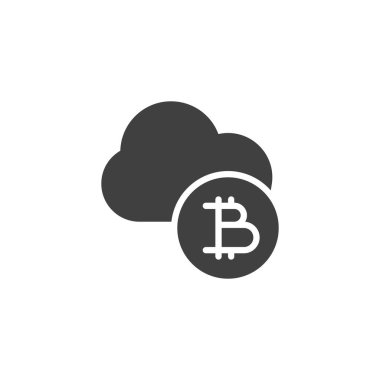 Kripto para birimi bulut vektör simgesi. Mobil konsept ve web tasarımı için düz tabela. Bulut ve bitcoin sembolü. Sembol, logo çizimi. Vektör grafikleri