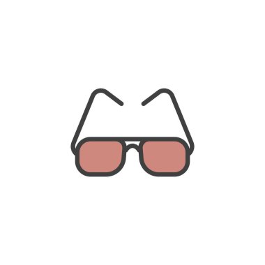 Güneş gözlüğü doldurulmuş dış hat simgesi, çizgi vektör işareti, beyaz üzerine izole edilmiş doğrusal renkli resim. Sembol, logo çizimi. Vektör grafikleri