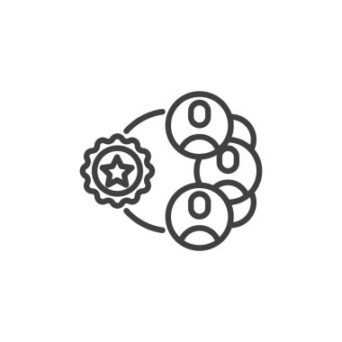 Marka nişan sembolü. Mobil konsept ve web tasarımı için doğrusal biçim işareti. Hedef izleyici ana hatları vektör simgesi. Pazarlama sembolü, logo çizimi. Vektör grafikleri