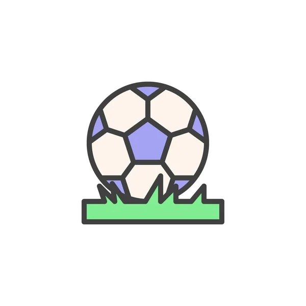 Футбольный Мяч Траве Заполнил Контур Иконки Знак Вектора Линии Линейная — стоковый вектор