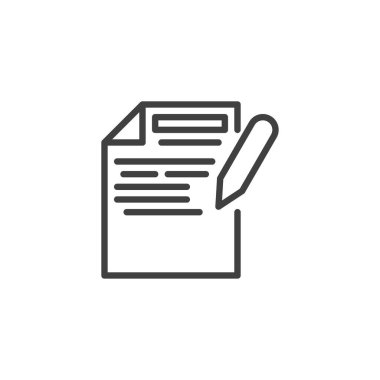 Kopyalama satırı simgesi. Mobil konsept ve web tasarımı için kağıt belge ve kalem doğrusal işaret. Metin taslağı vektör simgesi yazılıyor. Sembol, logo çizimi. Vektör grafikleri