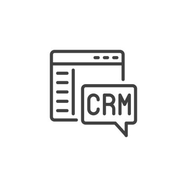 Müşteri ilişkileri yönetim çizgisi simgesi. Mobil konsept ve web tasarımı için doğrusal biçim işareti. CRM ana hatlı vektör simgesi. Sembol, logo çizimi. Vektör grafikleri