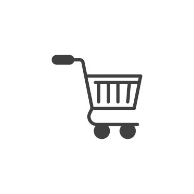 Alışveriş arabası vektör ikonu. Mobil konsept ve web tasarımı için düz tabela. Tramvay simgesi alışverişi. Sembol, logo çizimi. Vektör grafikleri