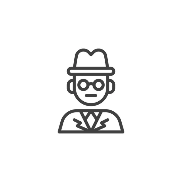 Icône Ligne Homme Inspecteur Personne Avec Chapeau Lunettes Signe Style — Image vectorielle