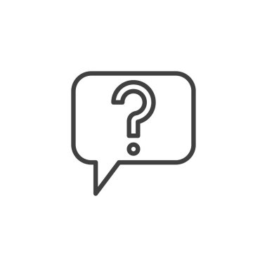 İleti satırı simgesine sor. Mobil konsept ve web tasarımı için doğrusal biçim işareti. Soru işareti vektör simgesi içeren konuşma balonu. Sembol, logo çizimi. Vektör grafikleri