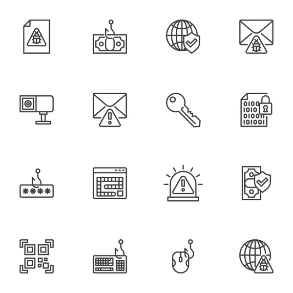 Conjunto Iconos Línea Protección Seguridad Cibernética Colección Símbolos Vectoriales Contorno — Vector de stock