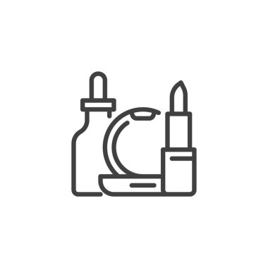 Kozmetik çizgisi ikonu. Mobil konsept ve web tasarımı için doğrusal biçim işareti. Ruj ve ayna taslağı vektör simgesi. Sembol, logo çizimi. Vektör grafikleri
