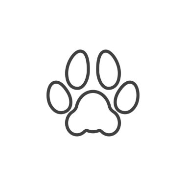 Pençe izi çizgisi simgesi. Mobil konsept ve web tasarımı için doğrusal biçim işareti. Hayvan ayak izi taslak vektör simgesi. Sembol, logo çizimi. Vektör grafikleri