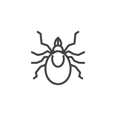 Mite veya tick çizgisi simgesi. Mobil konsept ve web tasarımı için doğrusal biçim işareti. Mite böceği ana hat vektör simgesi. Sembol, logo çizimi. Vektör grafikleri