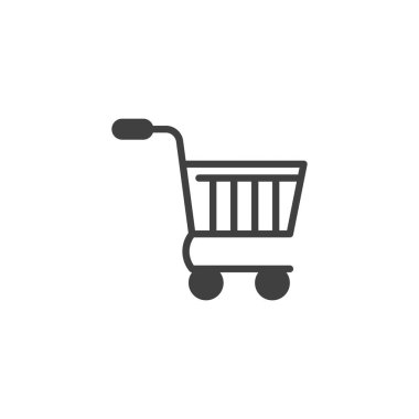 Alışveriş arabası vektör ikonu. Mobil konsept ve web tasarımı için düz tabela. Tramvay simgesi alışverişi. Sembol, logo çizimi. Vektör grafikleri