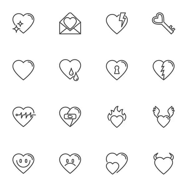 Heart Love Line Icons Set Outline Vector Symbol Collection Linear — Stock Vector