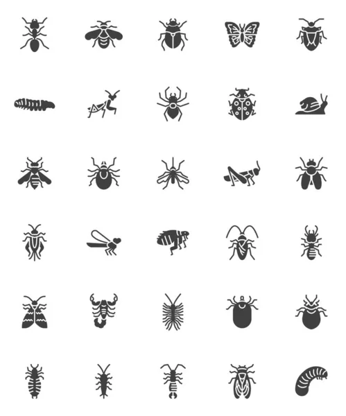 動物のベクトルアイコンセット 現代の固体シンボルコレクション 記入スタイルのピクトグラムパックを昆虫 ロゴのイラストにサイン セットにはアリ 蚊などのアイコンが含まれます — ストックベクタ