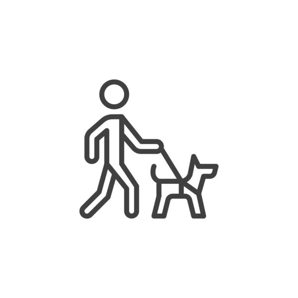 犬の散歩線のアイコン モバイルコンセプトとウェブデザインのためのリニアスタイルのサイン 犬の輪郭ベクトルのアイコンを持つ男 シンボル ロゴイラスト ベクトルグラフィックス — ストックベクタ