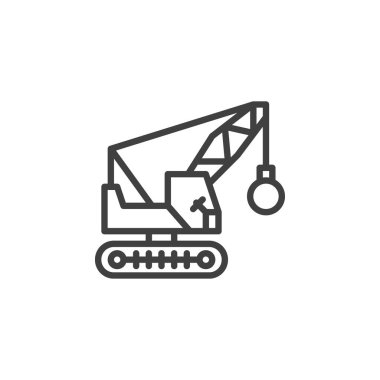 Yıkım çizgisi simgesi. Mobil konsept ve web tasarımı için doğrusal biçim işareti. Yıkım güllesi vinç çizgisi vektör simgesi. Sembol, logo çizimi. Vektör grafikleri