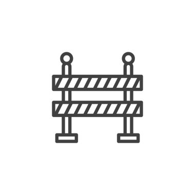 İnşaat bariyeri simgesi altında. Mobil konsept ve web tasarımı için doğrusal biçim işareti. Yol bariyeri vektör simgesi. Sembol, logo çizimi. Vektör grafikleri