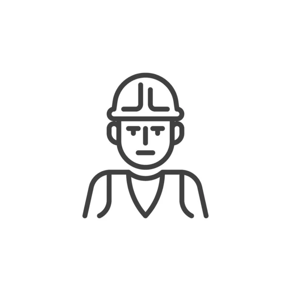 Construction Worker Line Icon Man Wearing Hardhat Linear Style Sign — Stock Vector