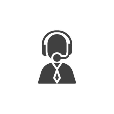Servis vektör simgesini destekle. Müşteri destek asistanı mobil konsept ve web tasarımı için düz tabela doldurdu. Operatör Glyph simgesini ara. Sembol, logo çizimi. Vektör grafikleri