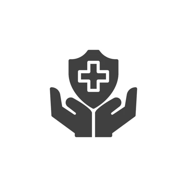 医疗保险病媒图标 手和医疗护盾填充了移动概念和网页设计的平面标志 Heath Care Glyph图标 标识插图 矢量图形 — 图库矢量图片
