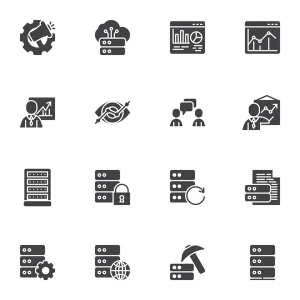 stock vector Data analytics vector icons set, modern solid symbol collection, filled style pictogram pack. Signs, logo illustration. Set includes icons as big data analysis technology, analyst, monitoring, server