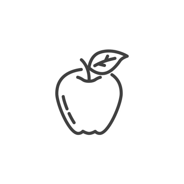 苹果的果线图标 移动概念和网页设计的线性风格标志 带有叶面矢量图标的苹果 标识插图 矢量图形 — 图库矢量图片