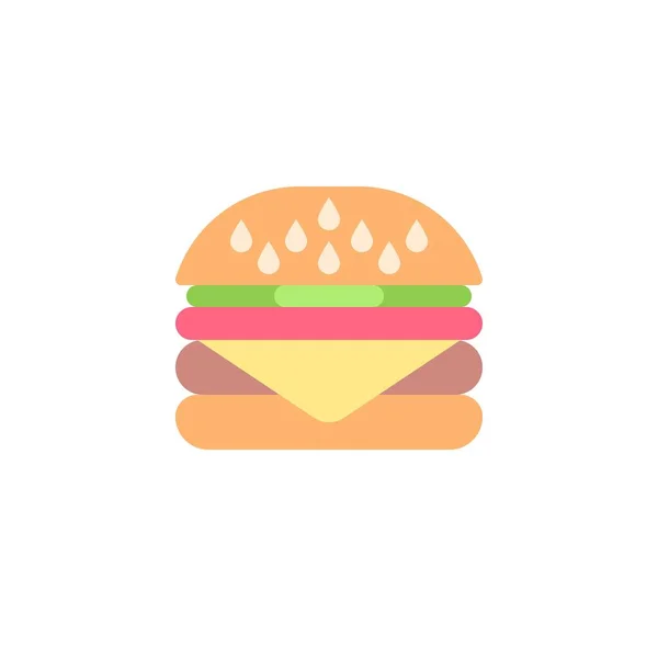 Burger Flat Icon Vector Sign Cheeseburger Colorful Pictogram Isolated White — Stock Vector