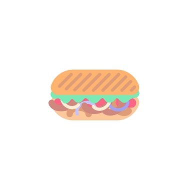 Doner Düz Kebap simgesi, vektör işareti, beyaza izole edilmiş renkli resim. Sembol, logo çizimi. Düz biçim tasarımı