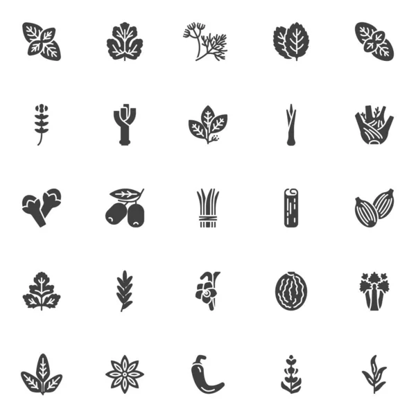 Ensemble Icônes Vectorielles Feuilles Herbes Collection Symboles Solides Modernes Paquet — Image vectorielle