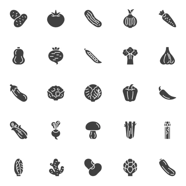 Набор Векторных Иконок Свежих Овощей Современная Сплошная Коллекция Символов Заполненная — стоковый вектор