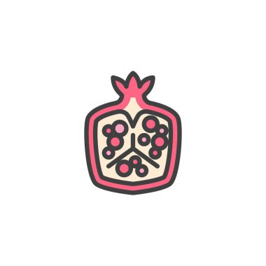 Nar meyveli taslak simge, çizgi vektör işareti, beyaz üzerine izole edilmiş doğrusal renkli piktogram. Sembol, logo çizimi. Vektör grafikleri