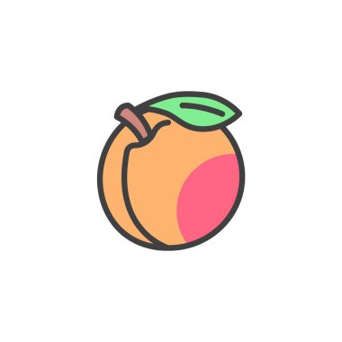 Şeftali rengi meyve taslak ikonu, çizgi vektör işareti, beyaz üzerine izole edilmiş doğrusal renkli resim. Sembol, logo çizimi. Vektör grafikleri