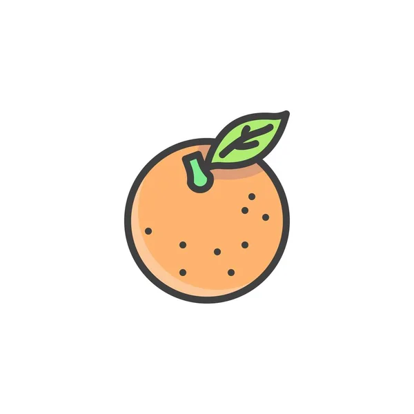 Fruto Naranja Con Icono Del Contorno Lleno Hojas Signo Vector — Vector de stock
