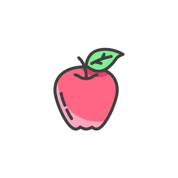 Jablečné Ovoce Ikonou Obrysu Vyplněnou Listy Čárový Vektorový Znak Lineární — Stockový vektor