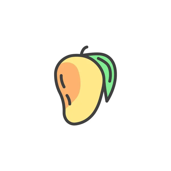 Mango Fruit Met Blad Gevulde Omtrek Pictogram Lijn Vector Teken — Stockvector